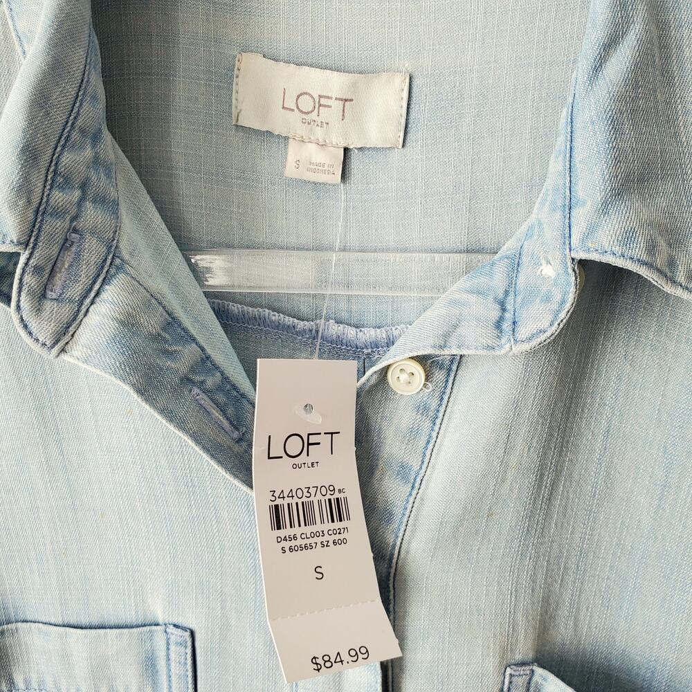 Loft Tencel Chambray Shirt Dress S Midi Coastal Preppy Casual Career Neutral NEW - Picture 3 of 8